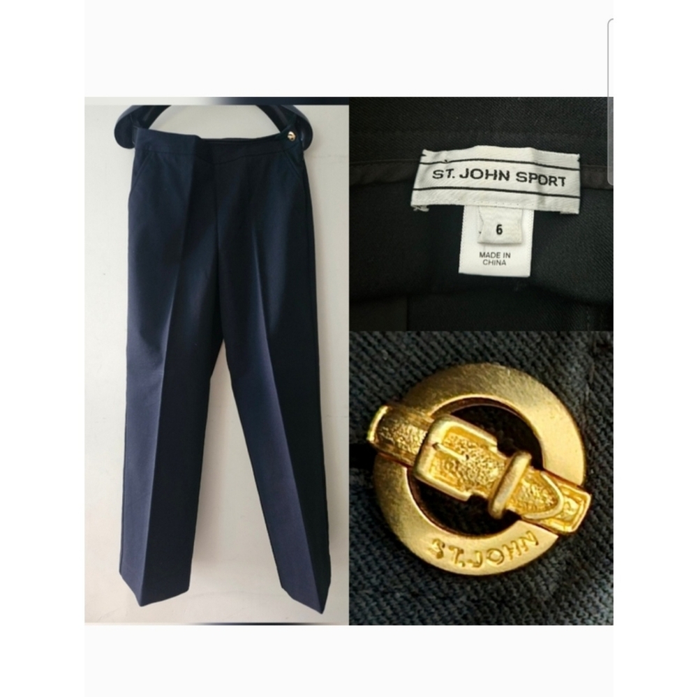 St.John Black Twill Pants Trousers Front Packers Sz.6